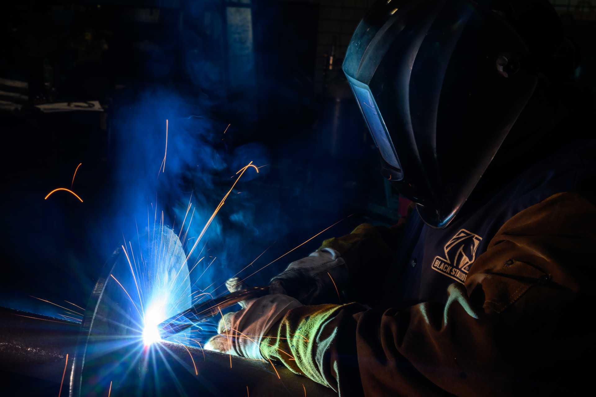 Steel shaft welding at the Helical Anchors manufacturing facility.